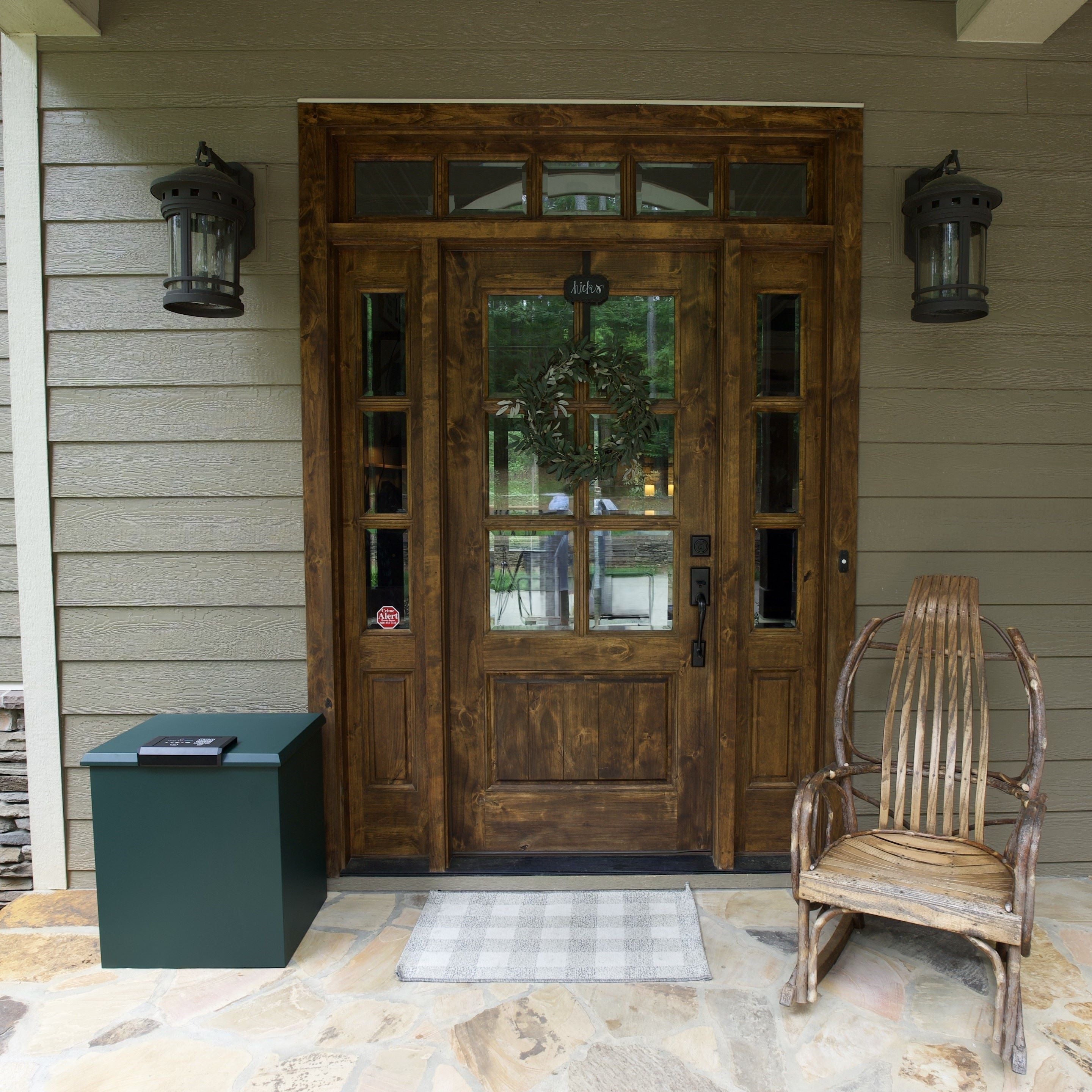 Spruce Loxx Boxx Large beside front door of farmhouse.