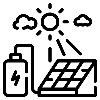 Icon of a sun and solar panel on a white background