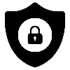 Shield icon with a lock symbol inside, representing security or protection.