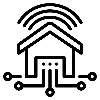 Icon of a house with wireless signal and circuit board elements