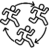 Circular illustration of people walking together, symbolizing unity or a team.